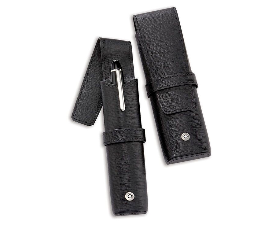 Montblanc 4810 Westside Leather Pen Pouch with Flap 2 Slot Black