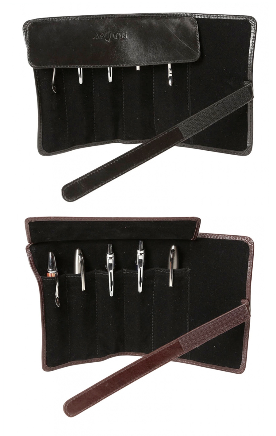 Aston Leather 5 Pen Roll Up Case