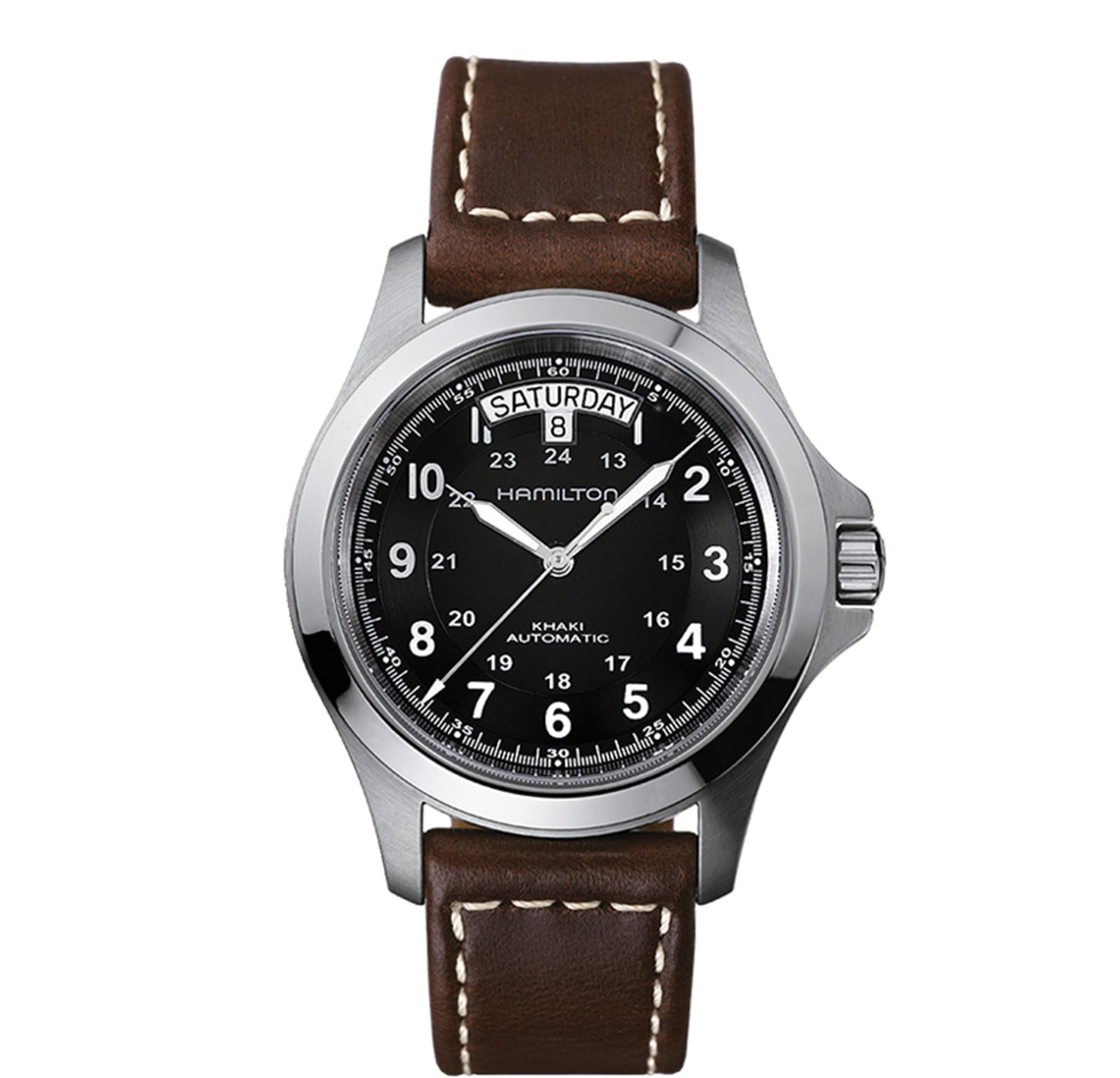 Hamilton Mens Khaki King Automatic Watch Brown Band 40mm