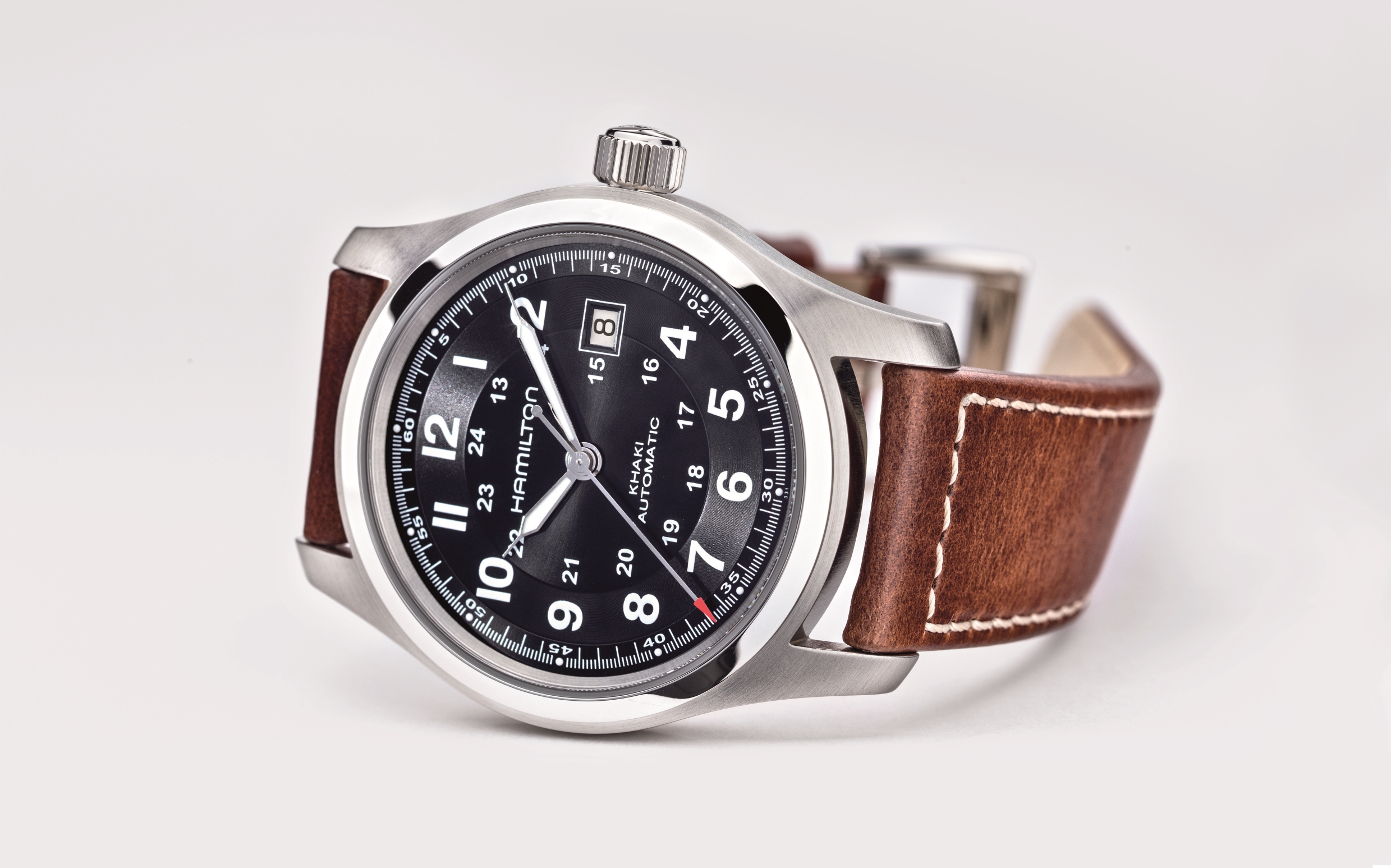 Hamilton Mens Khaki Field Automatic Watch Brown Band 42mm