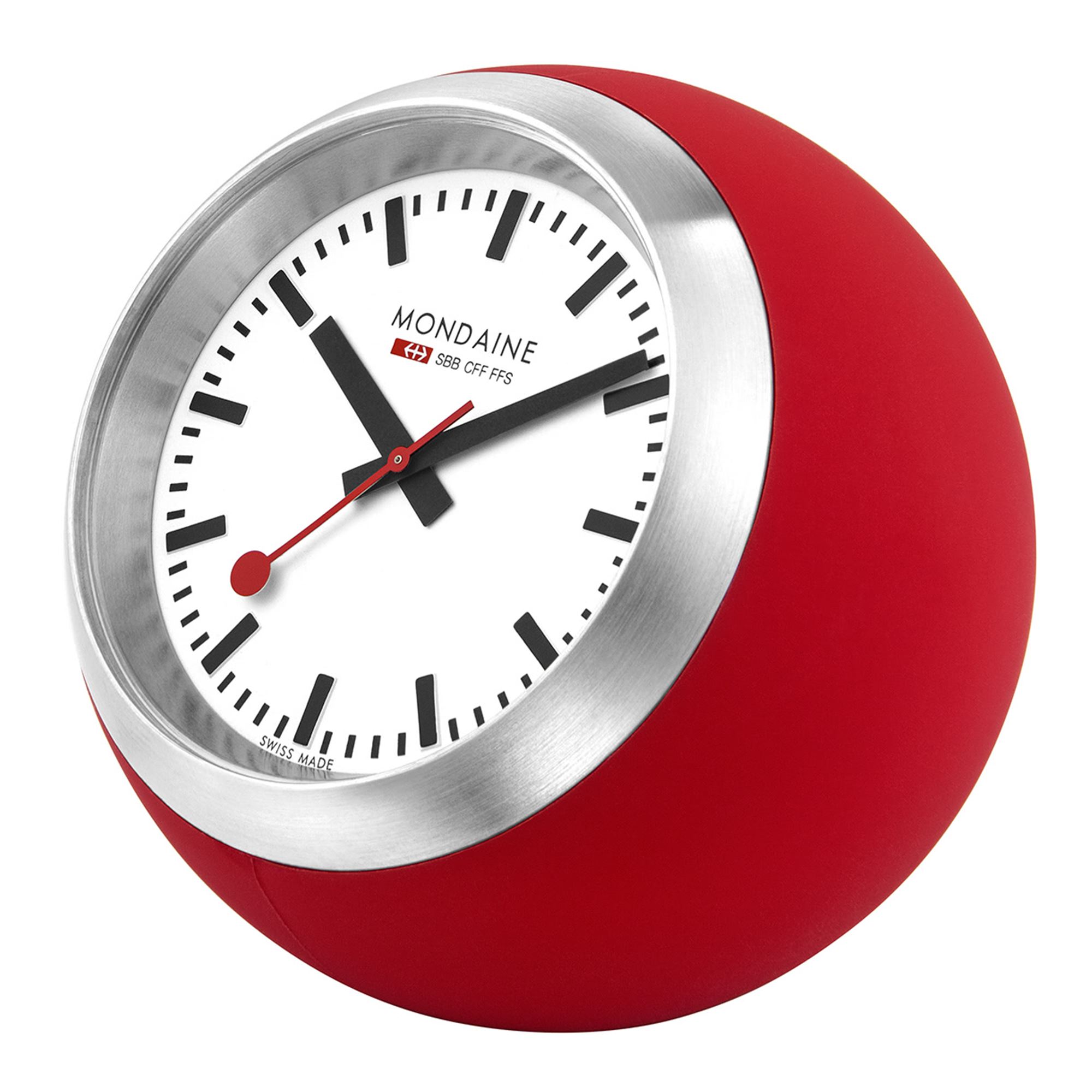Mondaine Globe Shape Desk Clock Red