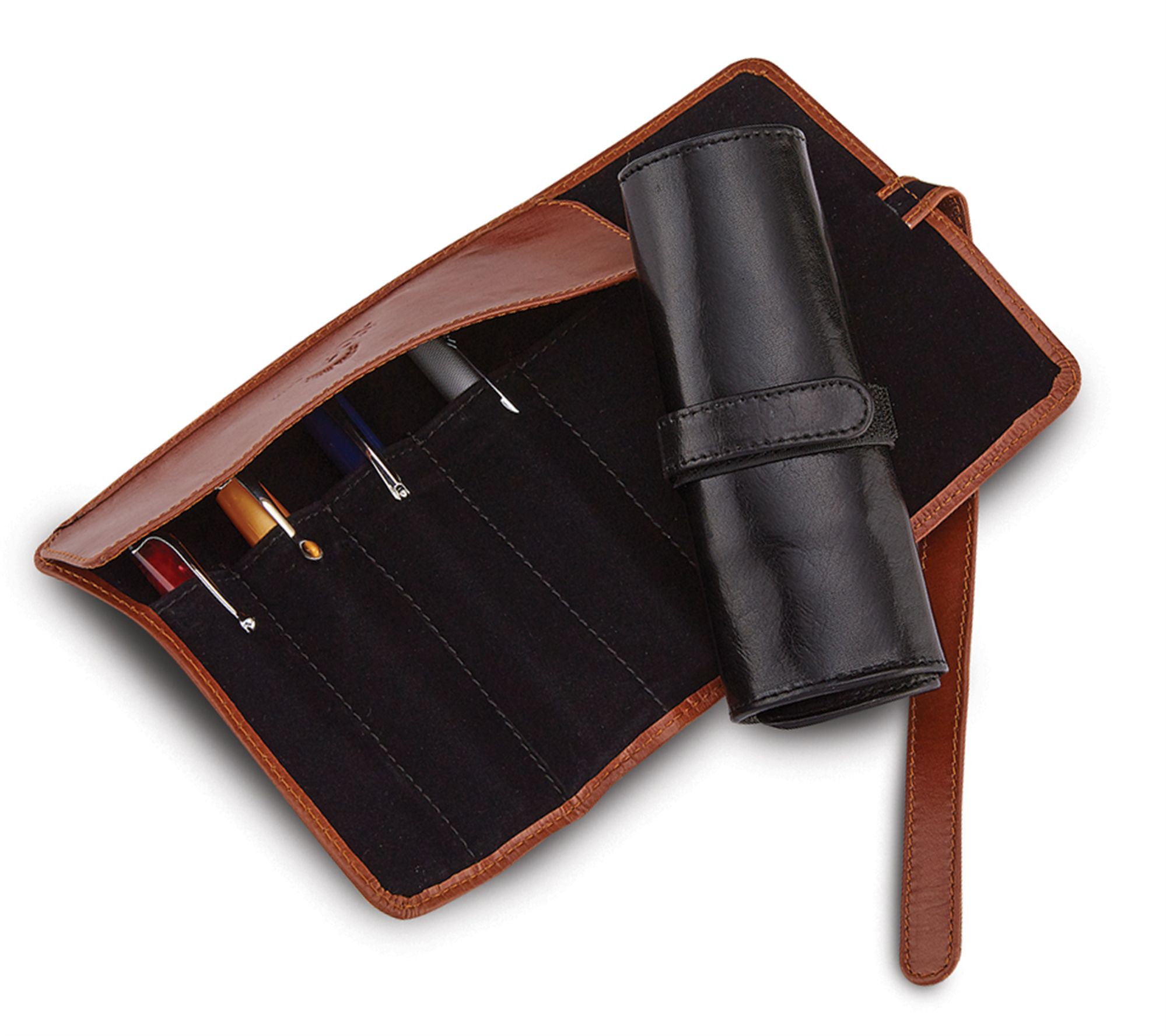 Aston Leather 5 Pen Roll Up Case