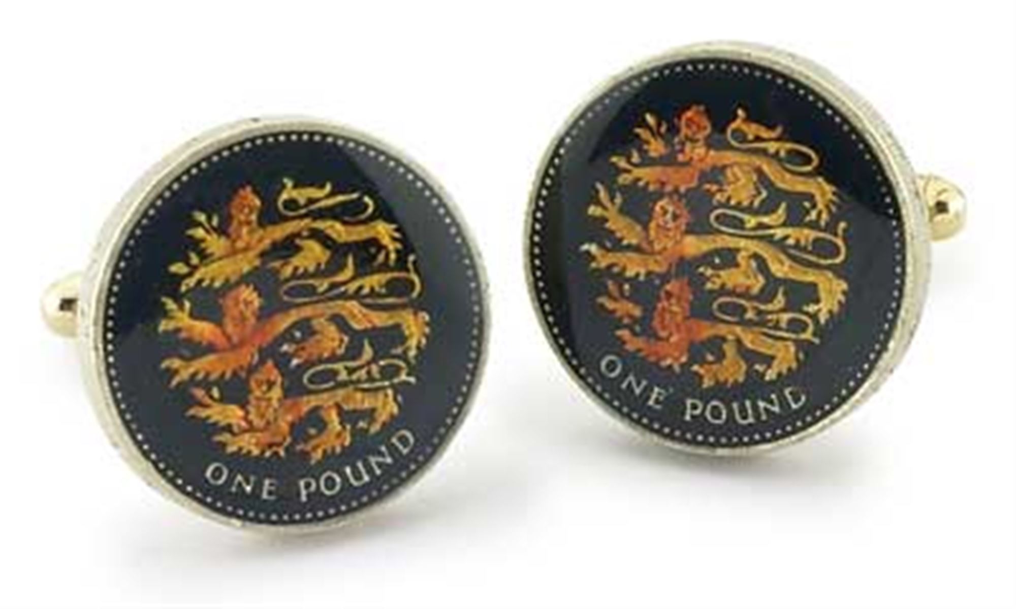 Silver Star England Pound Three Lions Coin Cufflinks