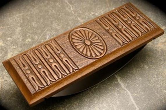 Fahrney's Exclusive Victorian Embossed Walnut Wood Rocker Blotter