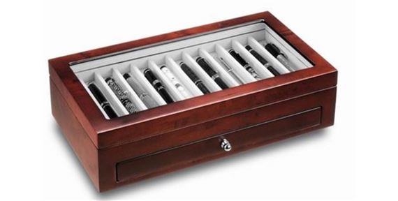 Brown Lacquer 22-Slot Wood Pen Box