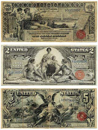1896 EDUCATIONAL SERIES $1, $2 and $5