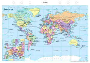Filofax A5 World Political and Time Zone Map