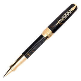 Pineider LaGrande Bellezza Rocco Gold Rollerball Pen Midnight Black